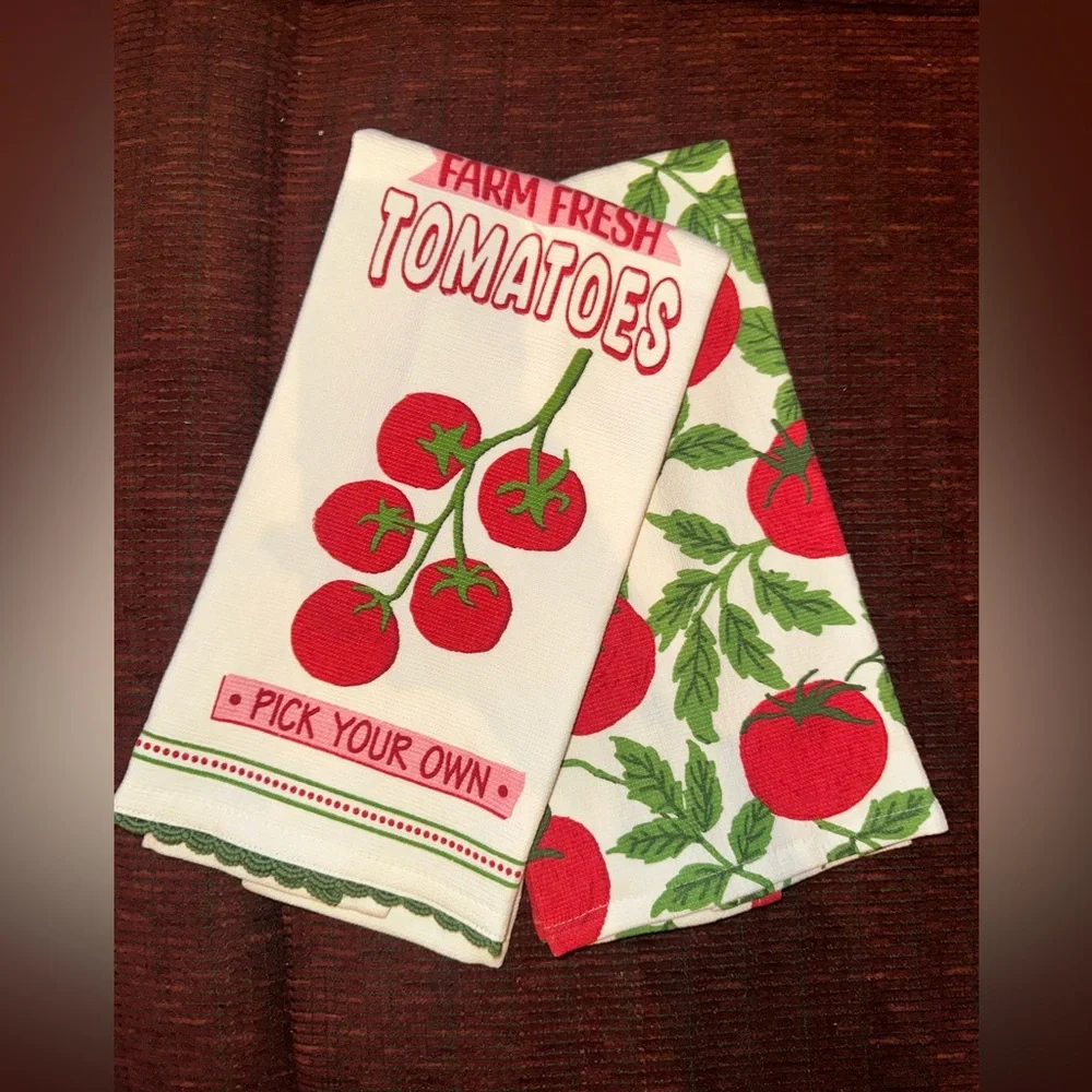 Farm Fresh Tomatoes Kitchen Towels (2) - Red and Green
